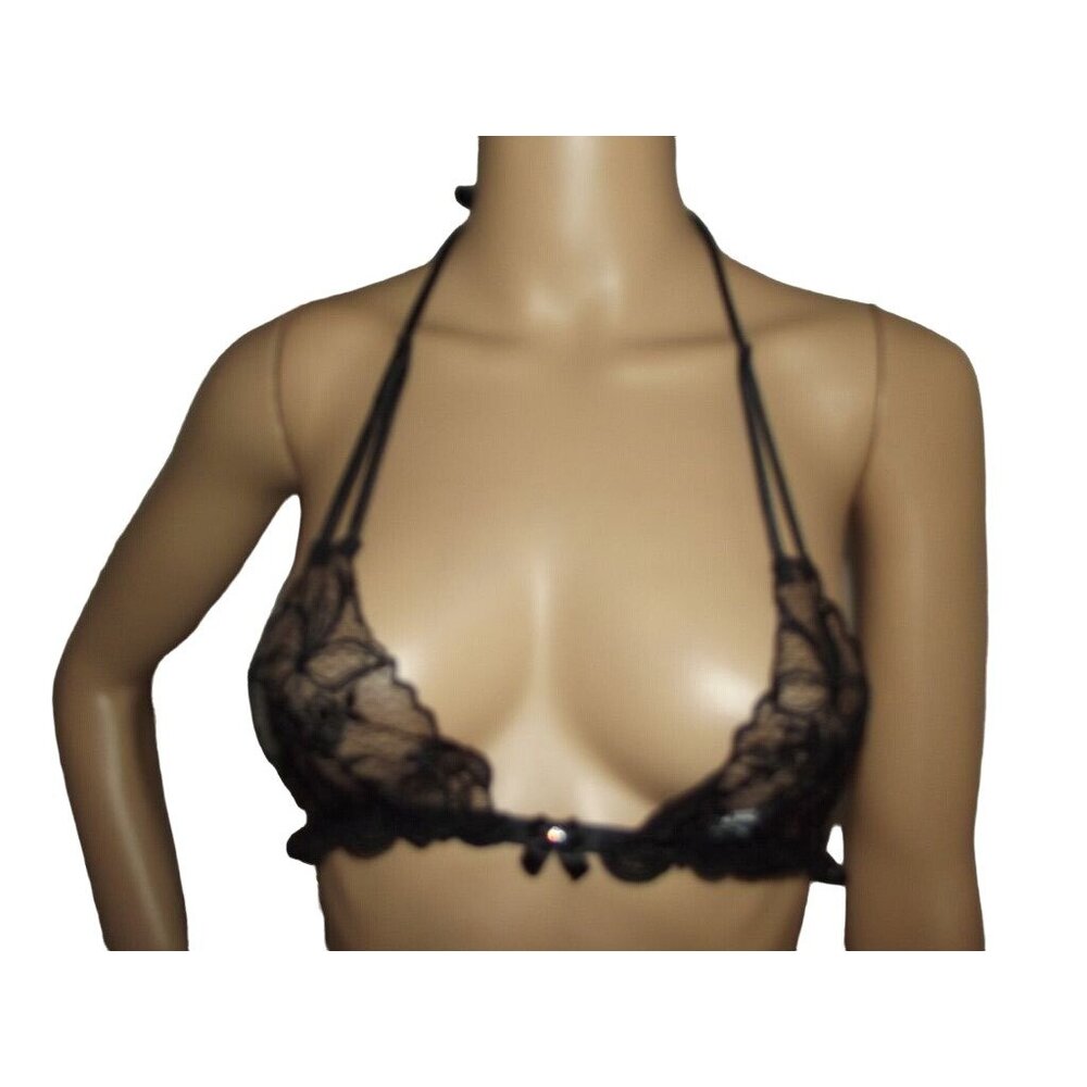 Fredericks Bralette OS (one size) Black Lace Halter Bra xs small medium large xl